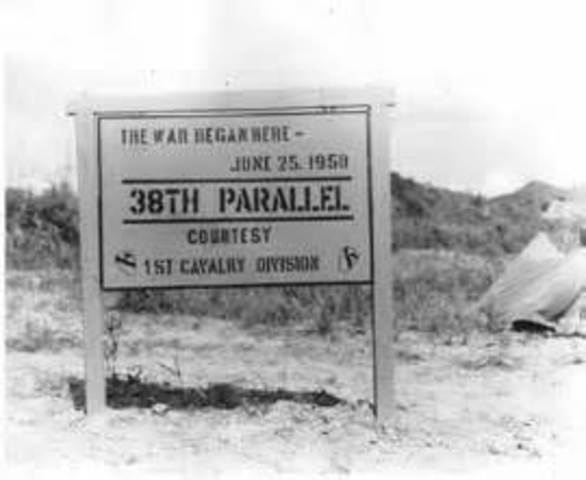 Korea is Divided at the 38th parallel by the United States and Soviet Union