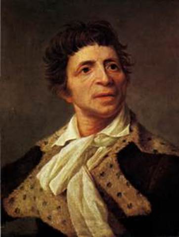 Jean-Paul Marat, member of radical political group Jacobins, is stabbed in bathtub by Charlotte Corday.