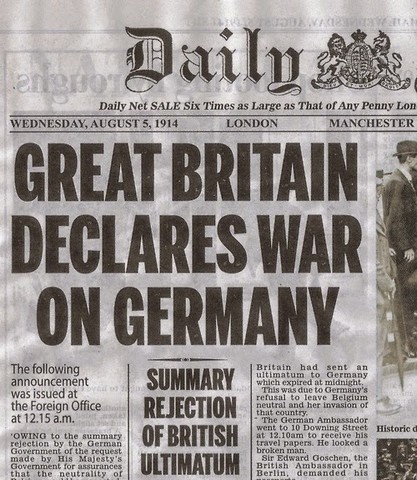 Germany declares war on Belgium