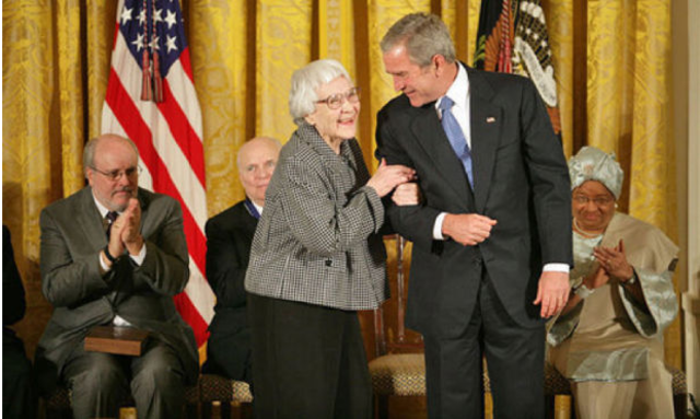 President George W. Bush presents Lee with the Presidential Medal of Freedom at the White House.