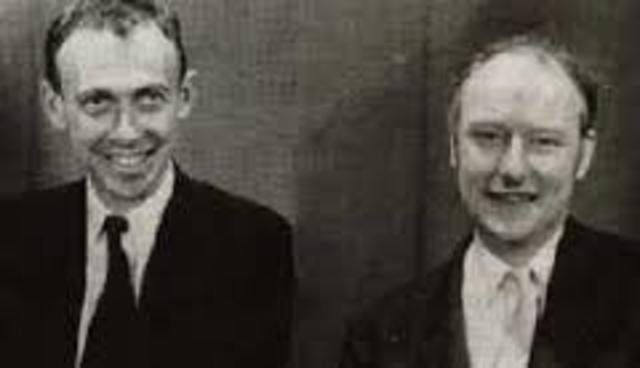 james watson y francis crick anuncian la dloble helise de un codigo genetico