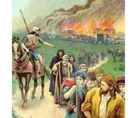 Judá conquistada por Babilonia; Jerusalén y Primer Templo destruidos; la mayoría de los Judios exiliado.