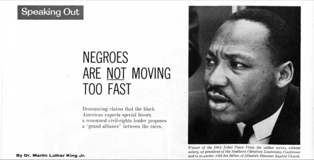 King writes the article "Negroes are Not Moving Too Fast"