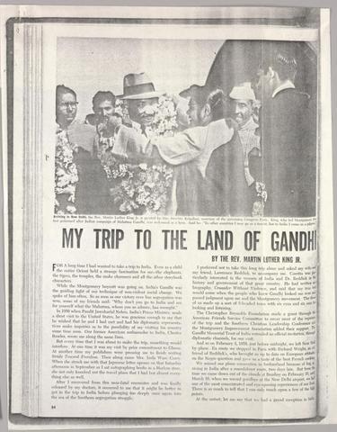 King goes to India and later writes an article "My Trip to the Land of Gandhi" to highlight the similarities and differences between the Indian and North American nonviolent movements.