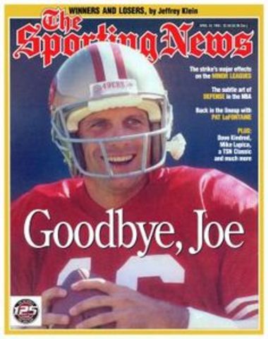 Quarterback Joe Montana announces his retirement from football