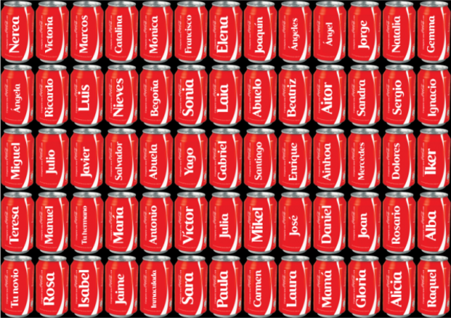 latas de coca cola 2015 con nobre communes de personas