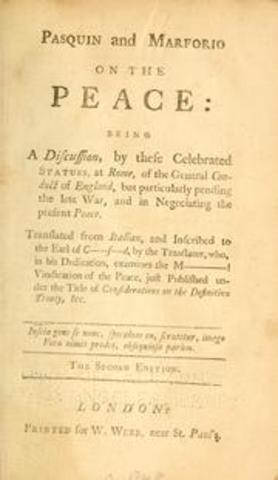 The peace treaty of 1748 hands French territory of Louisbourg back to French.