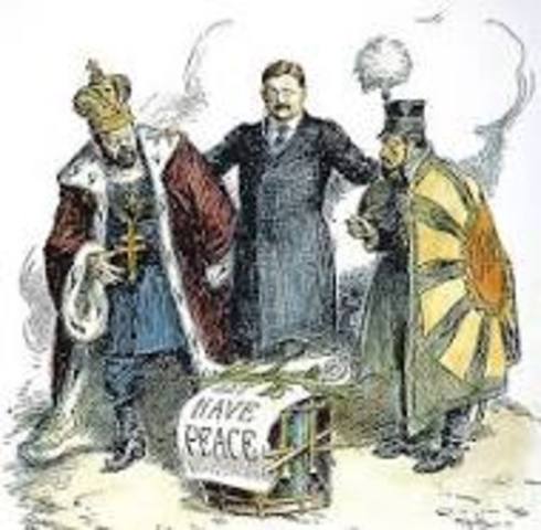Roosevelt mediates Russo-Japanese peace treaty
