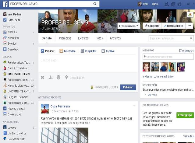 Creación del Muro de Facebook para profesores cel colegio