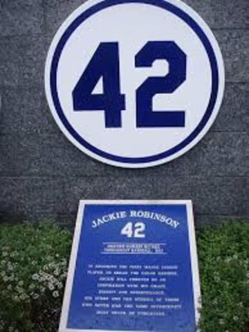Jackie's number is retired by the Dodgers organization