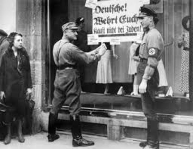 Hitler incita al Boicot nazi de negocios judíos.