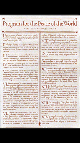 Woodrow Wilson presents his 14 points peace plan