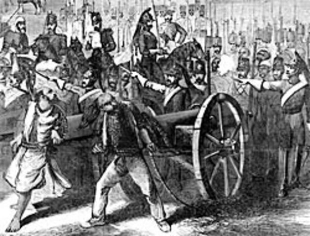 East India Company collapses due to Sepoy Rebellion; British Raj begins