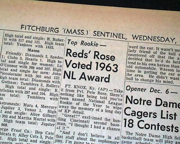 Pete Rose wins NL Rookie of The Year