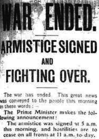 **Armistice ends World War 1