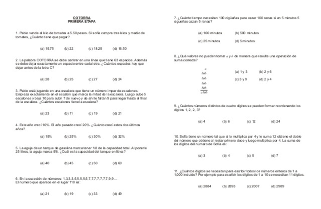 Primer Concurso de Matemáticas. Etapa Zona