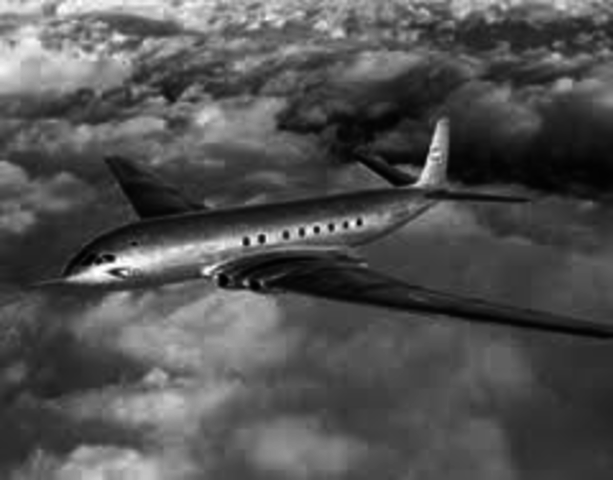 First flight of the prototype De Havilland Comet, the first commercial jet aircraft.