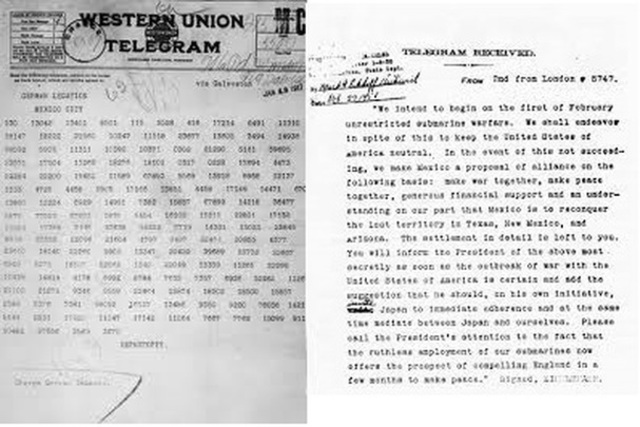 The Zimmerman telegram is sent to Mexico