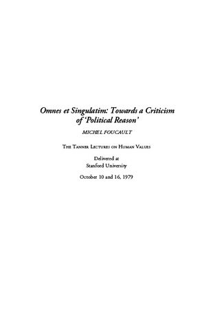 Omnes et Singulatim: Towards a Criticism of Political Reason