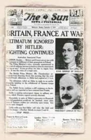 Germany invades Poland, Britain and France Declare War