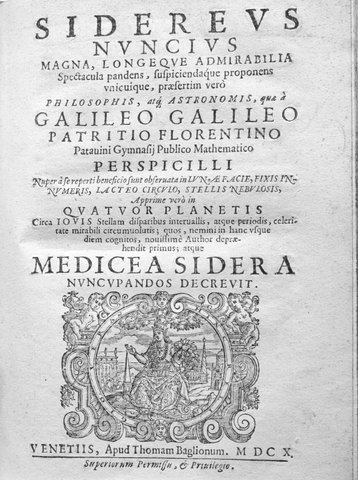 Galileo publica un libro con las primeras observaciones hechas con su telescopio