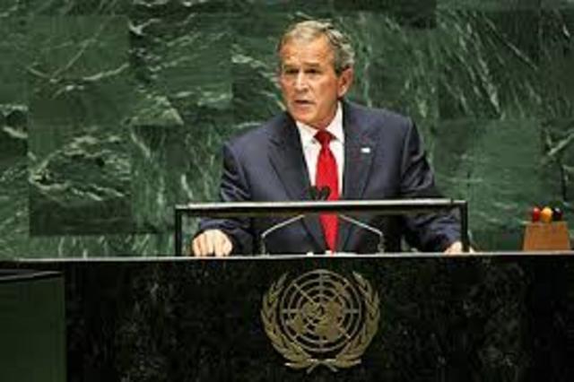 George W.Bush speaks at the UN foreshadowing US action