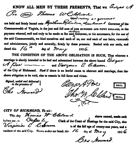 Poe Marries Virginia Clemm