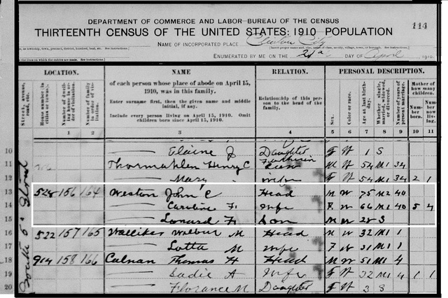 1910 US Census John Copeland Weston