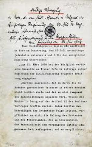 Austria-Hungary presents ultimatum to Serbia