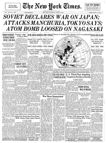 Soviet Union declares war on Japan