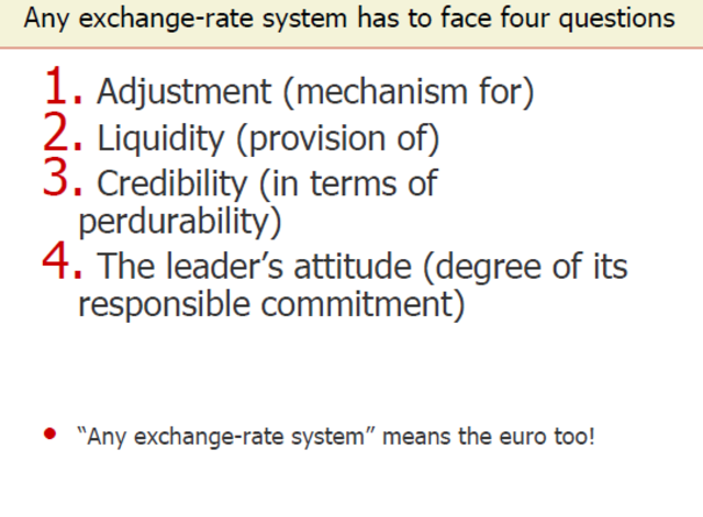 Any exchange-rate system has to face four questions