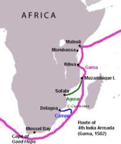 Vasco de Gama finds water route around the tip of Africa