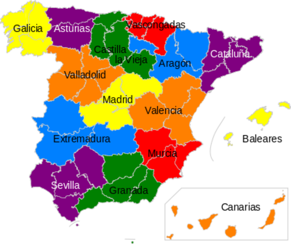 Espana de dividia en regiones se les llama "communidades autonomas"