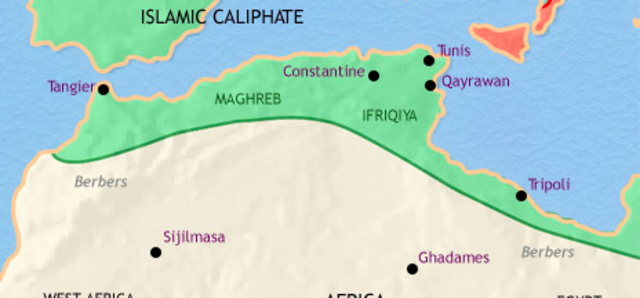 The empire spreads into North Africa.