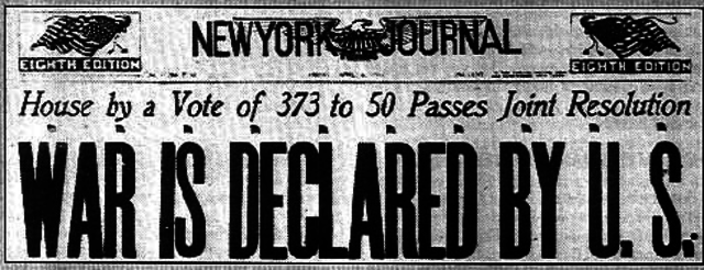 President Wilson asks Congress for a declaration of war with Imperial Germany.