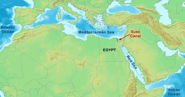 Suez Canal links the Mediterranean and Red Seas