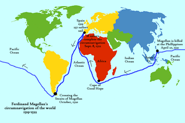 Magellan circumnavigates the globe