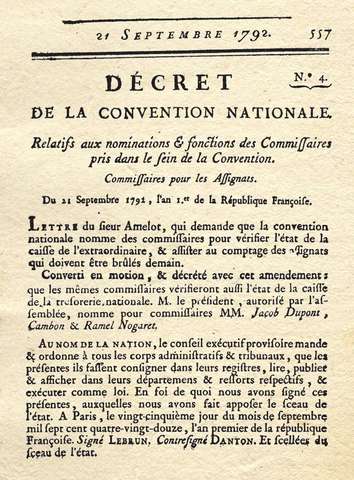 Abolition de la monarchie - Proclamation de la 1ère République