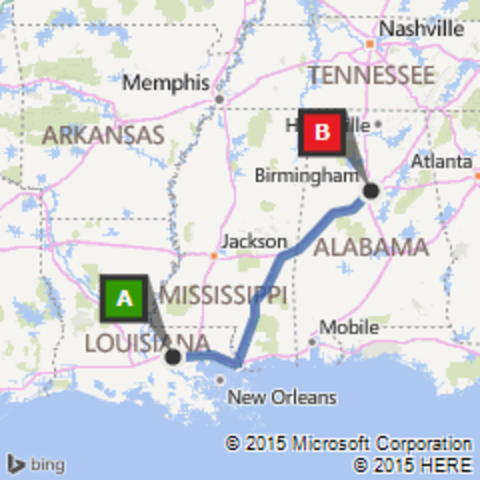 Baton Rouge, Louisiana to Birmingham, Alabama