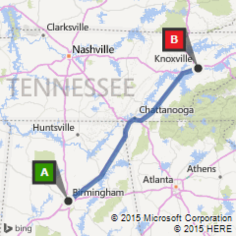 Birmingham, Alabama to Knoxville, Tennessee