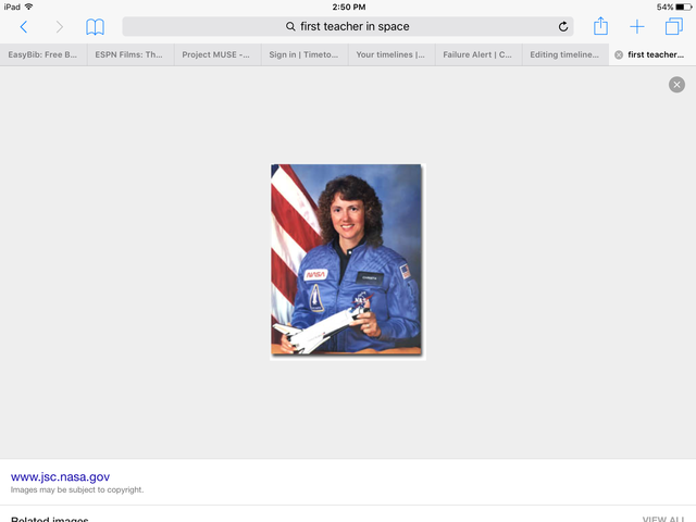 First disaster. 7 dead in 73 seconds after launch. Including first teacher.