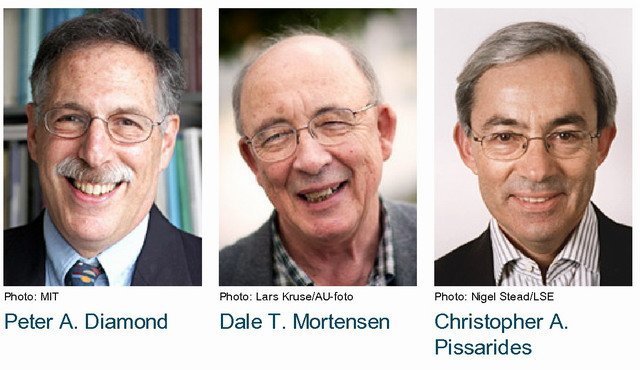 Cristóbal A. Pissarides, Dale T. Mortensen y Peter A. Diamond