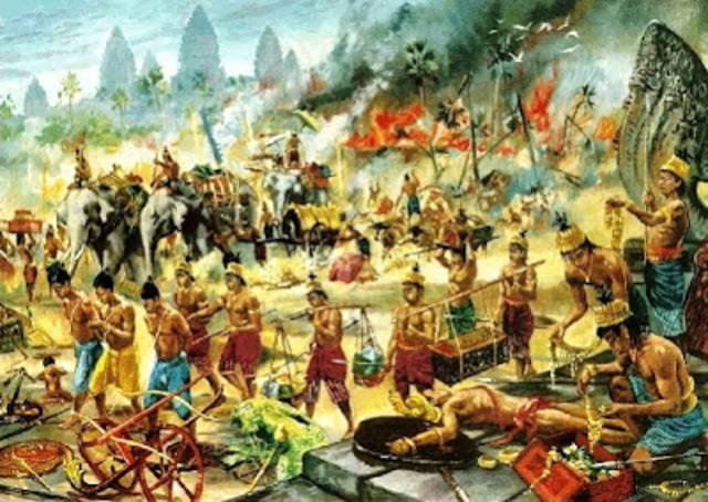 The Khmer Empire falls due after an attack by the Thais