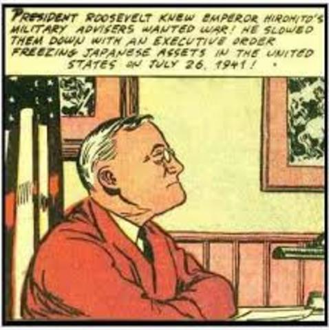 Roosevelt freezes Japanese assets in United States and suspends relations.