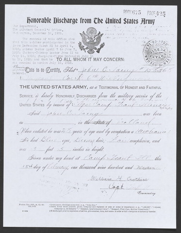 John C. Laing's Honorable discharge from the U.S. army