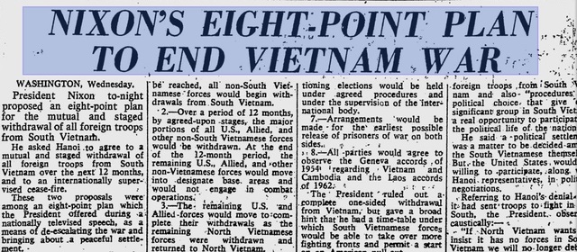 Nixon proposes eight-point peace plan