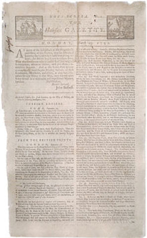 Canada's first newspaper the Halifax Gazette is created