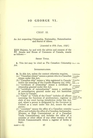 The Canadian Citizenship Act