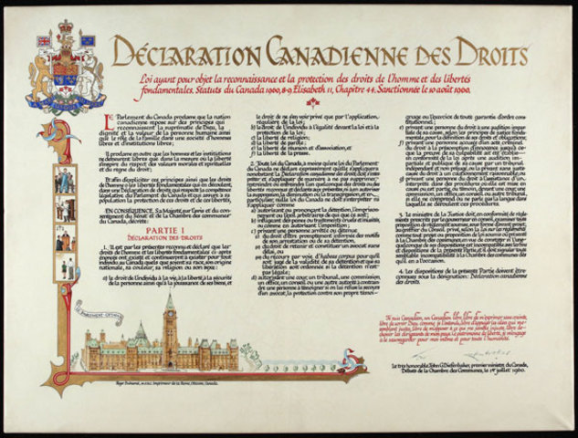 The Bill of Rights, specifying the rights of Canadians