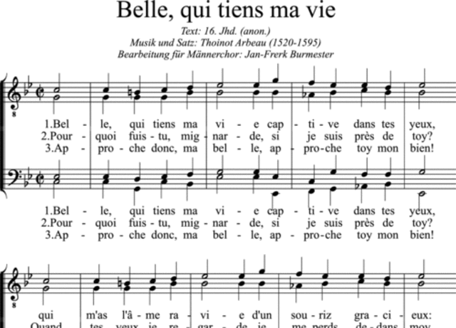 Es compón "Belle qui tiens ma vie" - Inclós dins de l'Orchésographie